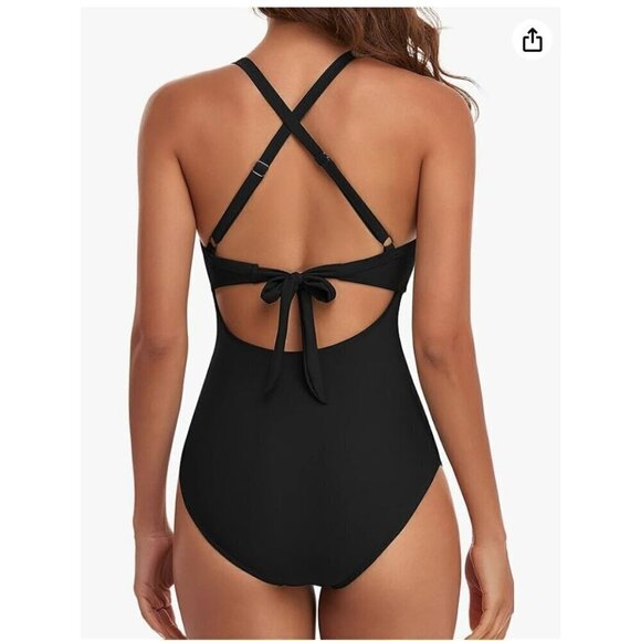Eomenie One Piece SZ S Swimsuit Tummy Control Cutout High Waisted Tie Back NEW - Picture 2 of 11
